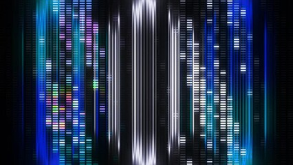 Poster - Moving vertical stripes and and small rows of squares transmitting digital data. Motion. High tech background with moving information.