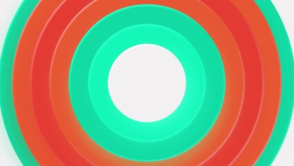 Poster - Bright orange and turquoise concentric 3D rings. Motion. Pulsating circular shapes, calm and hypnotic effect.