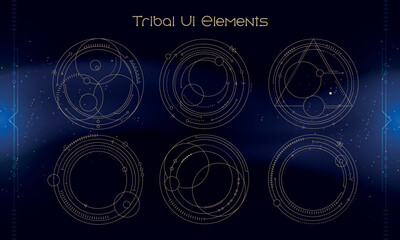 set of tribal user interface elements. fantasy ethnic circles. good for game ui. vector illustration