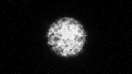 Poster - Black background. Motion.A white and pink magic ball in the middle of the background and next to which small stars fly in animation.