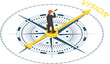 Flat 3d isometric businessman with spyglass telescope on compass that point to vision word. Business vision concept.