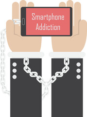 Wall Mural - Businessman hands with smartphone and shackle, Smartphone addiction concept, VECTOR, EPS10