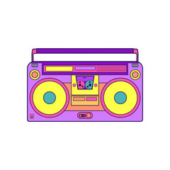 Retro audio portable stereo boombox radio 90s 80s vector illustration isolated on white background