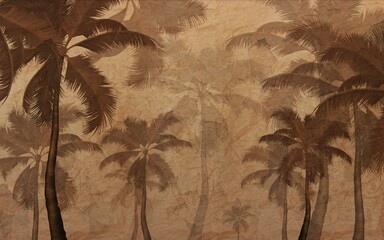 Wall Mural - sepia palm trees landscape wallpaper design, modern wallpaper, scandinavian style, texture, vintage,
