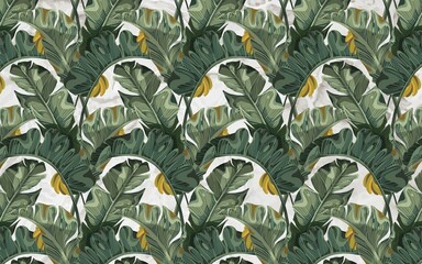 Wall Mural - big banana leaves wallpaper design, tropical leaves and banana, exotic background, modern wallpaper,