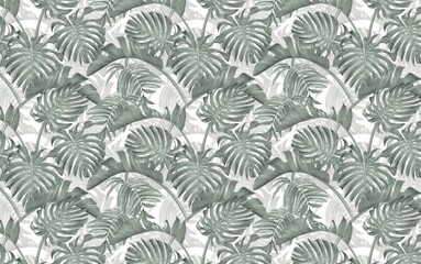 Wall Mural - tropical leaves, banana and palm leaf, soft colors, pastel tones, modern wallpaper, watercolor effec