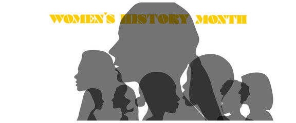 Wall Mural - Women silhouette head isolated. Women's history month banner.	