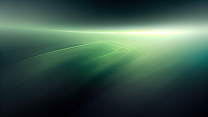 Beam of green light in space. Neon green on black wallpaper. Movement feeling, speed. Flash of light. Futuristic background. Technology backdrop.