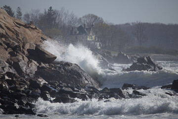 Ocean waves crashing on a rocky shore