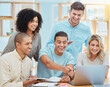 © Sanele G/peopleimages.com - Teamwork, collaboration or motivation and a team of businesspeople in the creative design industry meeting and working on a laptop. Planning, strategy or talking with a vision and mission for success