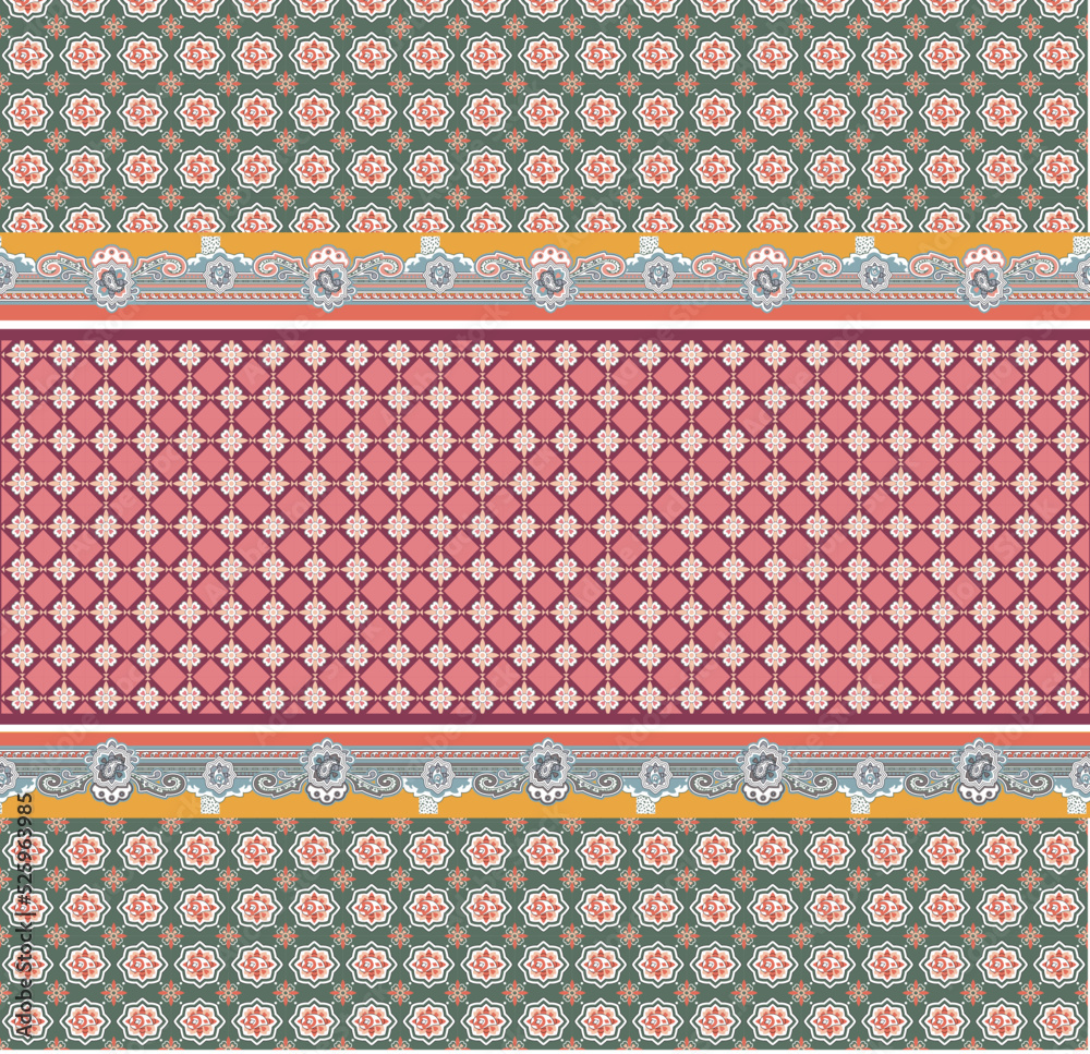Decorative Pattern Map Border Border pattern design with classic damask style elements for textiles ...