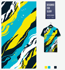 Soccer jersey pattern design. Marble pattern on colorful background for soccer kit, football kit, sports uniform. T shirt mockup template. Fabric pattern. Abstract background. 