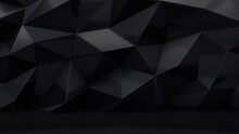 Polygon 3D Wall Wallpaper With Black Futuristic Surface. Dark 3D Render.