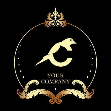 Letter C Monogram Alphabet Luxury Frame Border Birdcage Logo Template