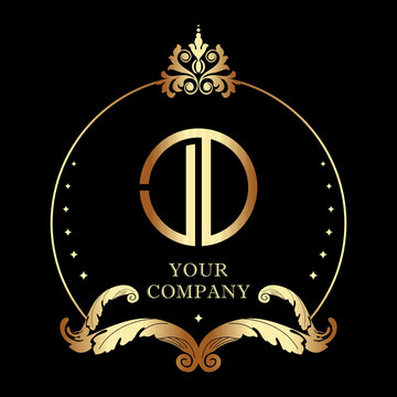 Letter JD DJ Monogram Circle Luxury Frame Border Decoration Logo Template 