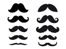 Set Of Hipster Mustache Icon. Barber Symbol Silhouette Isolated On White Background. 
Concept Of Barbershop, Party, Man's Holiday. Vector Illustration For Website Page And Mobile App Design. 
