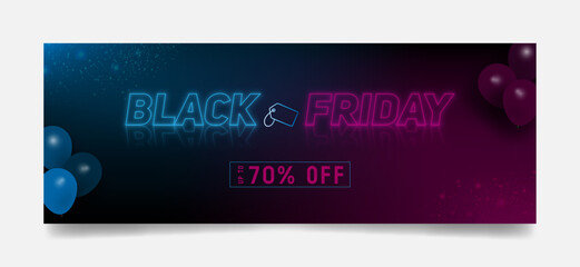 Wall Mural - black friday sale web ad banner with neon color text
