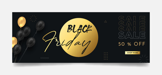 Wall Mural - black friday super sale banner. horizontal layout with black and gold background