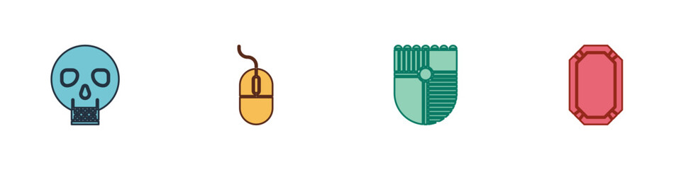 Poster - Set Skull, Computer mouse, Shield for game and Poker table icon. Vector