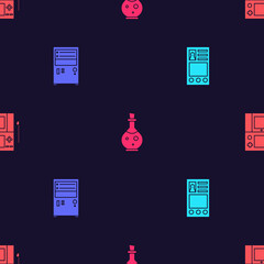 Poster - set create account screen, computer, bottle with magic elixir and portable video game console on sea