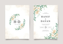 Elegant Wedding Invitation Card Template With Yellow Flowers And Green Leaves