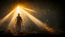 Illustration Of A Warrior In Front Of A Sunlight
