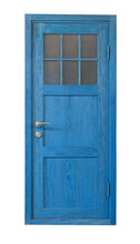 Front View Of  Old Blue Wooden Door