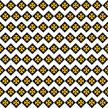 Simple Geometric Background With A Cross Made Of Triangles, Yellow Black Seamless Pattern