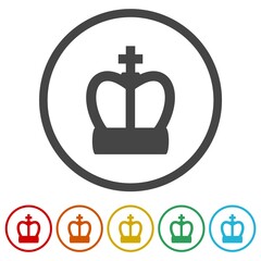 Sticker - Crown icon isolated on white background. Set icons in color circle buttons