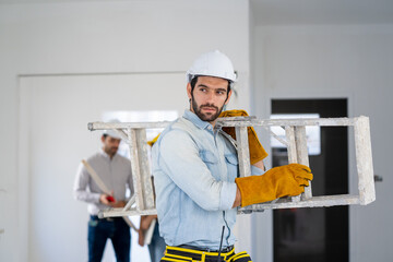 Poster - Construction worker working on building site,House reconstruction,Repairing light at home,repair work.