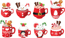 Watercolor Illustration Set Of Christmas Drink
