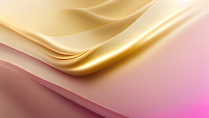 Pink and gold abstract wallpaper. Luxury satin, fabric texture. High end fashion drapery, elegant textile. Shiny sily smooth backdrop. Empty background for beauty product. Soft modern 3d render.