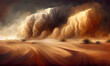 Leinwandbild Motiv dramatic sand storm in desert, background, digital art