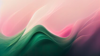 Green and pink pastel flowing abstract shapes.  Creative smooth texture. 4K wallpaper with modern liquid flow. Pattern of light green colors. 