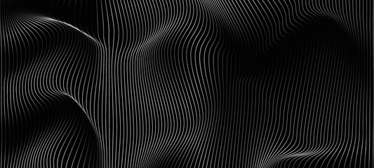 3D Vector wave lines pattern smooth curve flowing dynamic white light isolated on black background for concept of technology, digital, communication, science, music