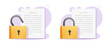 Document locked icon via padlock secure vector as access permission closed or open graphic illustrated, security file forbidden, safety personal information, secret privacy confidential data 3d image