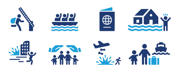 Aufkleber - Refugee icon collection. People escape from the war in the country, vector set illustration.
