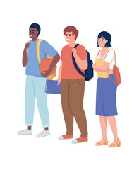Poster - Positive students group semi flat color vector characters. Editable figures. Full body people on white. Education simple cartoon style illustration for web graphic design and animation