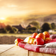 Wall Mural - Desk of free space and fresh apples 