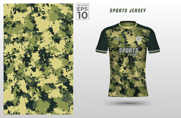 Wall Mural - T shirt sport design template with abstract camouflage pattern for soccer jersey. Tshirt mock up for sport club. Vector illustration