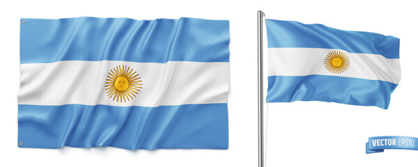 Wall Mural - Vector realistic illustration of Argentinian flags on a white background.