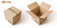 Vector Realistic Illustration Of Brown Cardboard Boxes On A White Background.