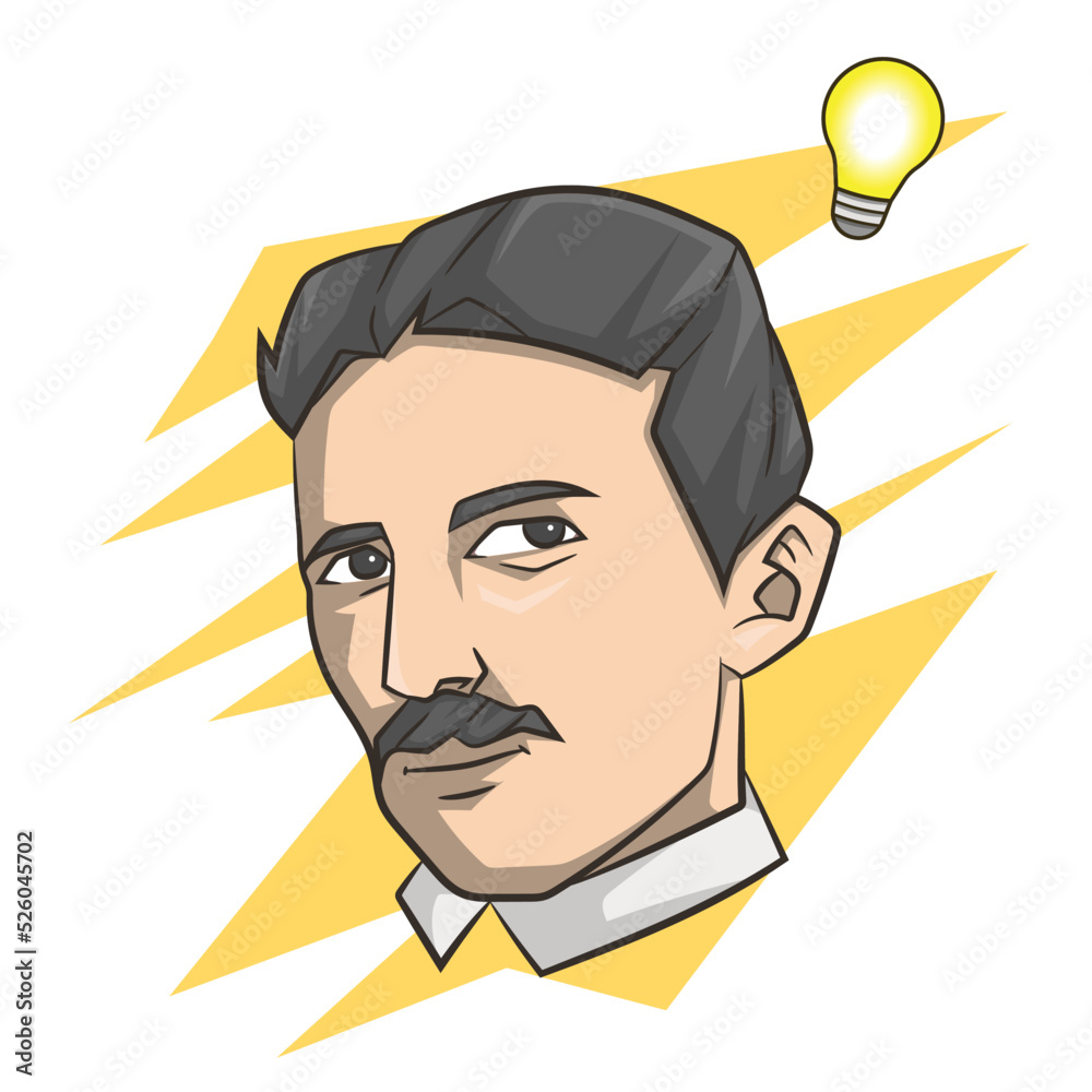 Cartoon portrait of Nikola Tesla. Idea