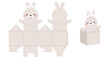 © Jexy - Simple packaging favor box bunny design for sweets, candies, small presents. Party package template for any purposes, birthday, baby shower. Print, cut out, fold, glue. Vector stock illustration