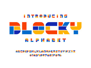 Poster - colorful trendy geometry style alphabet design with uppercase, numbers and symbols