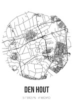 Abstract Street Map Of Den Hout Located In Noord-Brabant Municipality Of Oosterhout. City Map With Lines