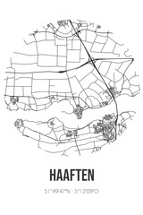 Abstract street map of Haaften located in Gelderland municipality of West Betuwe. City map with lines