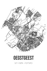 Abstract street map of Oegstgeest located in Zuid-Holland municipality of Oegstgeest. City map with lines