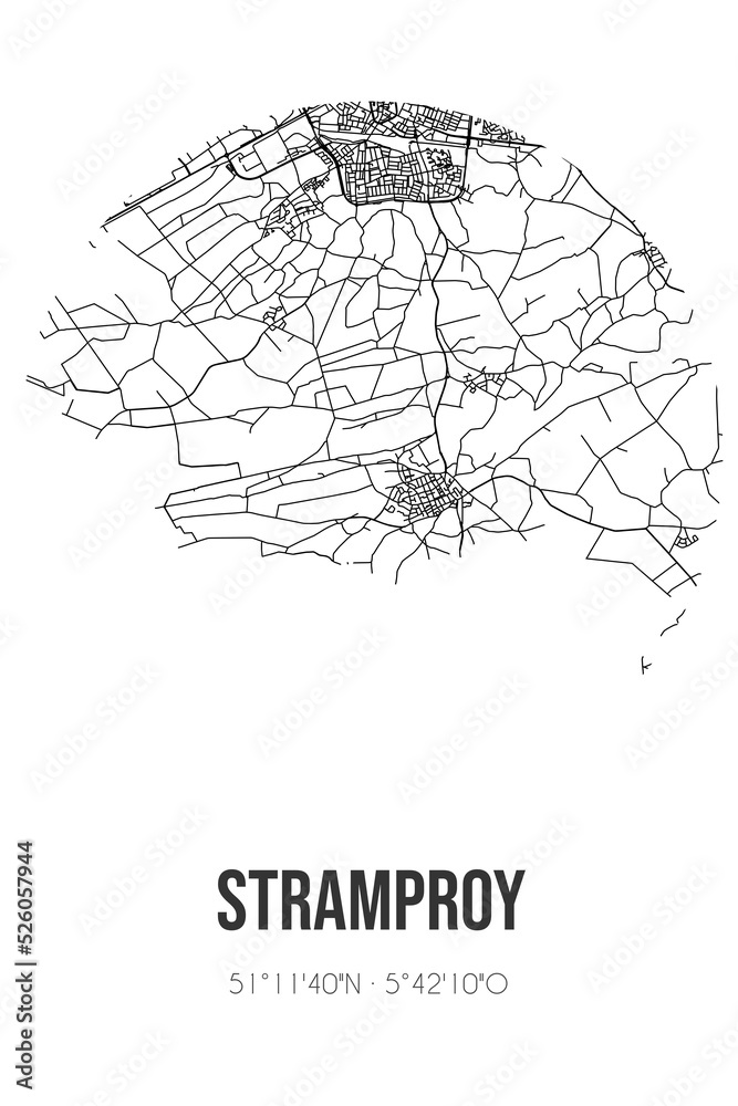 Abstract street map of Stramproy located in Limburg municipality of ...