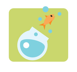 Wall Mural - flat style vector illustration of a cartoon fish jumping off the glass aquarium